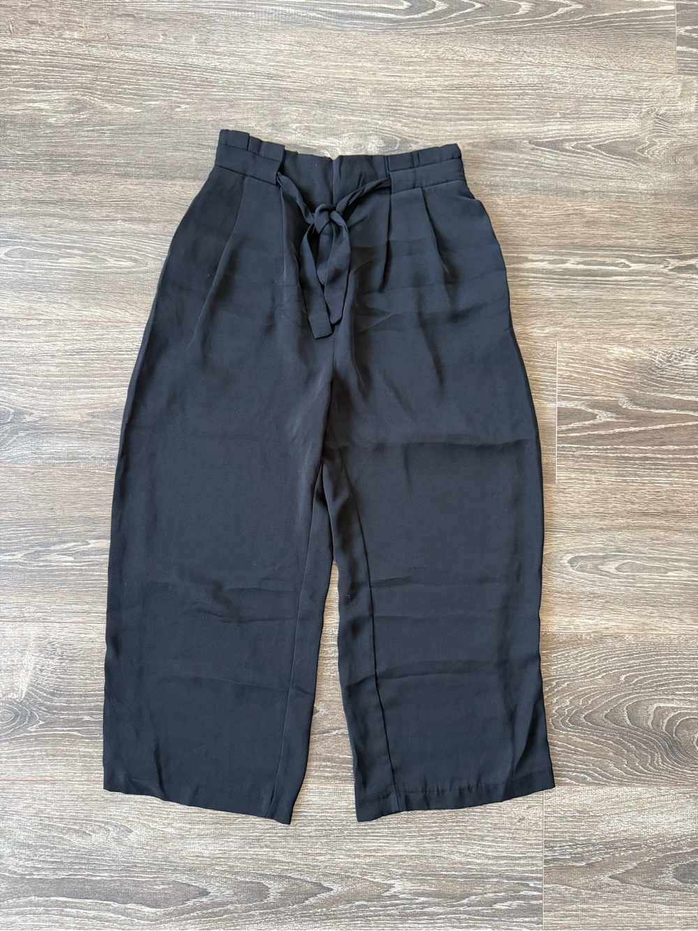 High-Waist Black Elastic Waist Wide Leg Culottes